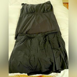 Land's End Women's Square Neck Tankini 16 AND Tummy Control Skirt 16L